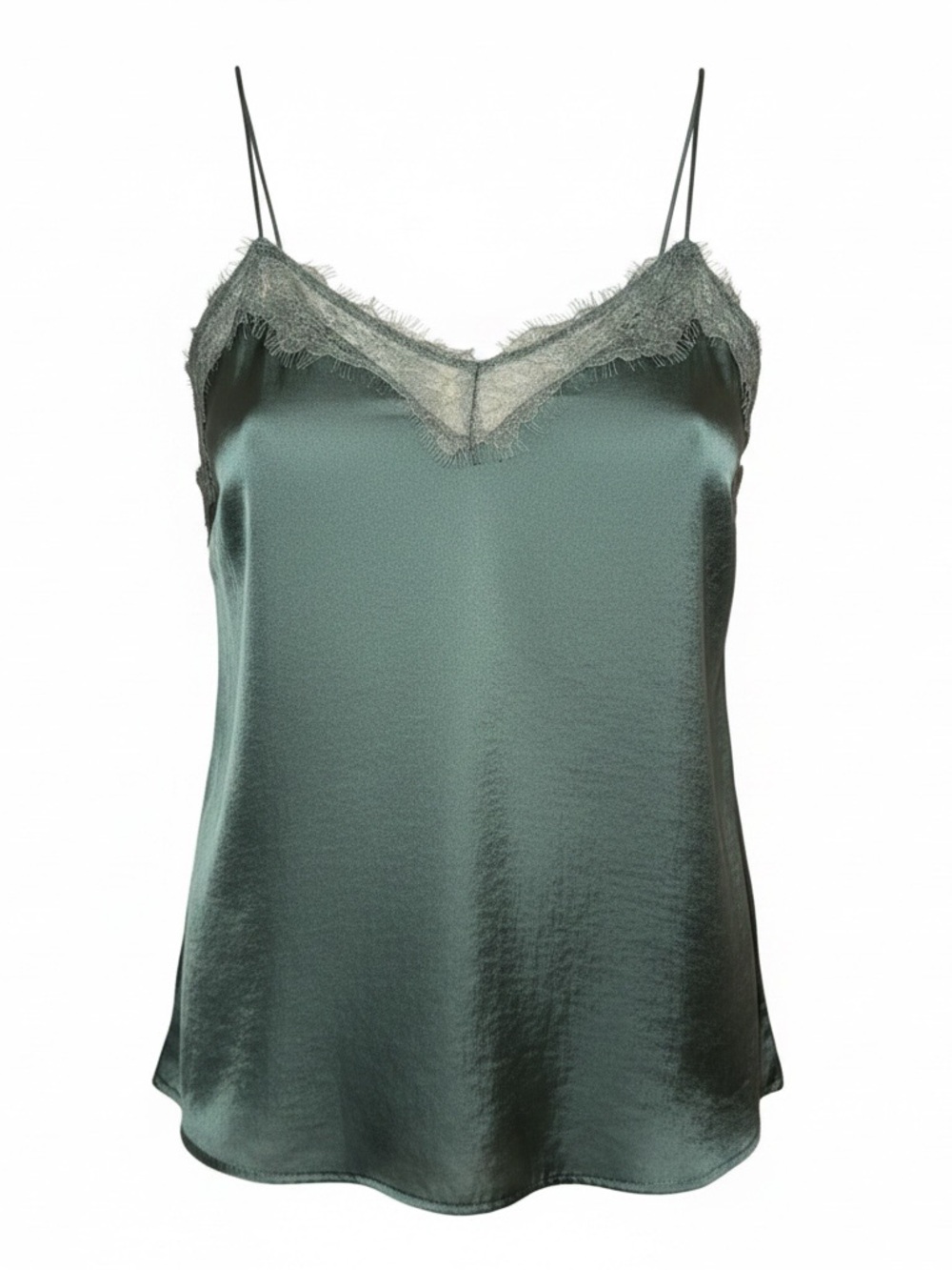 Nine West Olive Green Satin Lace Trim Camisole